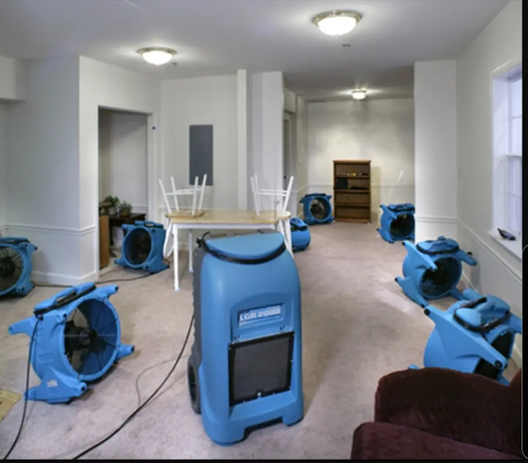 Air movers and dehumidifier setup for Water Damage Restoration in Pelican Bay