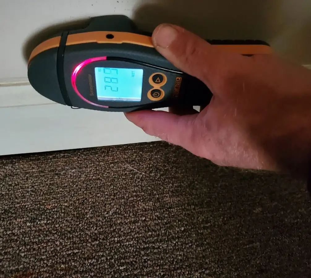 Moisture detection at baseboard during Burst Pipe Cleanup in Pelican Bay